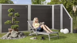 Design WPC Alu Dichtzaun Moglia Roma Forte WPC Anthrazit / Rahmen Alu Silber