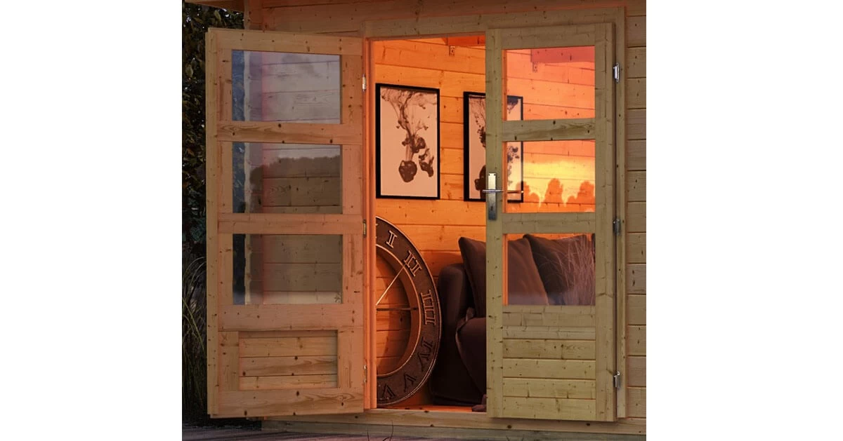 Karibu Gartenhaus Bastrup 5 Mit Anbau 4m 28mm Blockbohlenhaus 680x297cm Unbehandelt – Bild 3