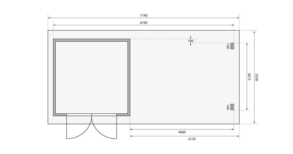 Karibu Gartenhaus Bastrup 5 Mit Anbau 4m 28mm Blockbohlenhaus 680x297cm Unbehandelt – Bild 6