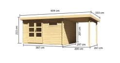 Karibu Gartenhaus Bastrup 8 Mit Anbau 2m 28mm Blockbohlenhaus 570x297cm Unbehandelt