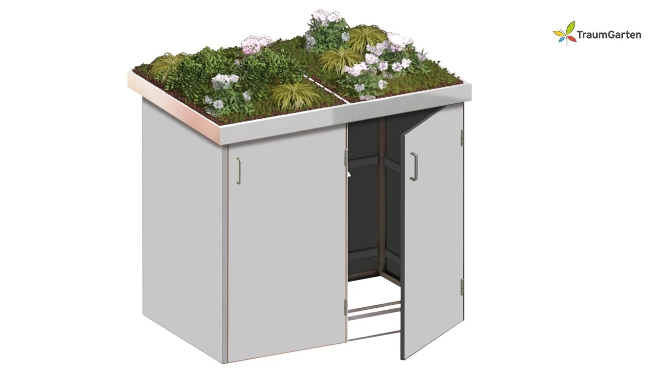 Traumgarten Binto 2er Mülltonnenbox Grau Mit Pflanzschale