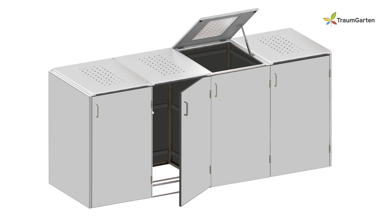 Traumgarten Binto 4er Mülltonnenbox Grau Mit Klappdeckel – Bild 2