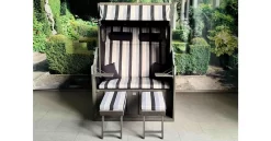 DeVries Strandkorb Twin View Kunstoffgeflecht Nature Grey Gestell Grau Lasiert