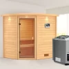 Karibu Elea Ecksauna Mit Dachkranz + 9kW BIO-Kombiofen Mit Ext. Steuerung Easy