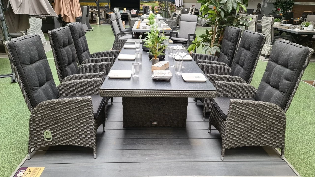 Gartenmöbel Set Barcelona / Rocking Grau Anthrazit 13teilig Polyrattan – Bild 3