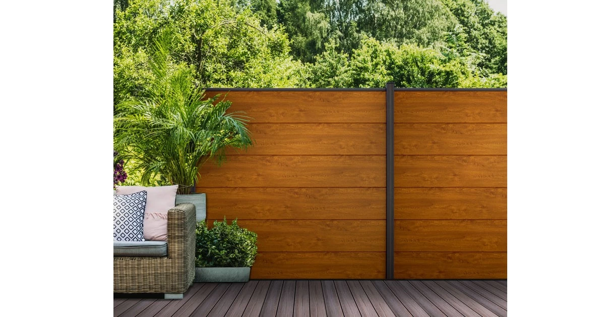 Groja System PVC Modulzaun Basic-Line Golden Oak Steckzaun – Bild 3