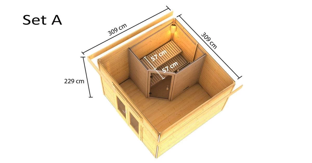 Karibu Sauna Mainburg 1 Terragrau Mit Vorraum + 9 KW Saunaofen Mit Ext. Steuerung Easy – Bild 6