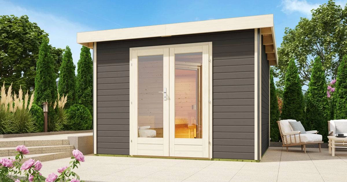 Karibu Sauna Mainburg 1 Terragrau Mit Vorraum + 9 KW Saunaofen Mit Ext. Steuerung Easy – Bild 14