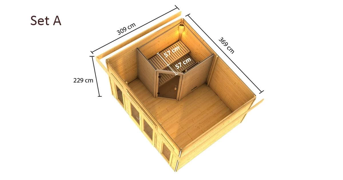 Karibu Sauna Mainburg 2 Terragrau Mit Vorraum + 9 KW BIO-Kombiofen Mit Ext. Steuerung Easy – Bild 6