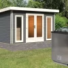 Karibu Sauna Mainburg 2 Terragrau Mit Vorraum + 9 KW BIO-Kombiofen Mit Ext. Steuerung Easy