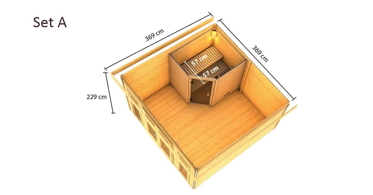 Karibu Sauna Mainburg 3 Terragrau Mit Vorraum + 9 KW Saunaofen Mit Ext. Steuerung Easy – Bild 5
