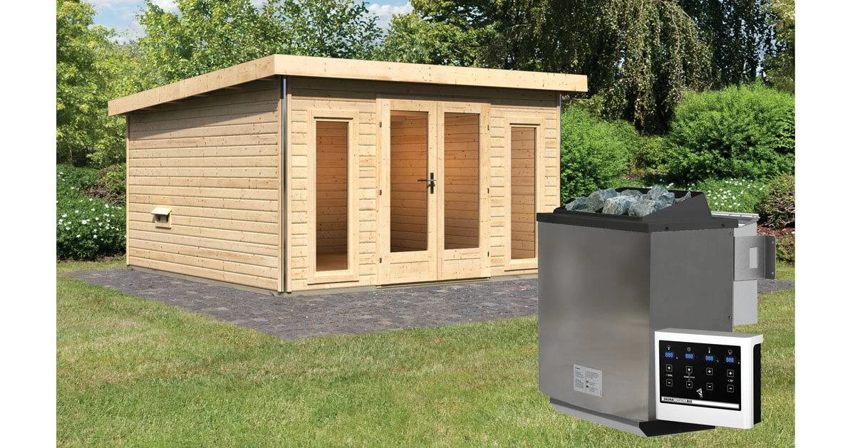 Karibu Sauna Mainburg 3 Naturbelassen Mit Vorraum + 9 KW BIO-Kombiofen Mit Ext. Steuerung Easy – Bild 7
