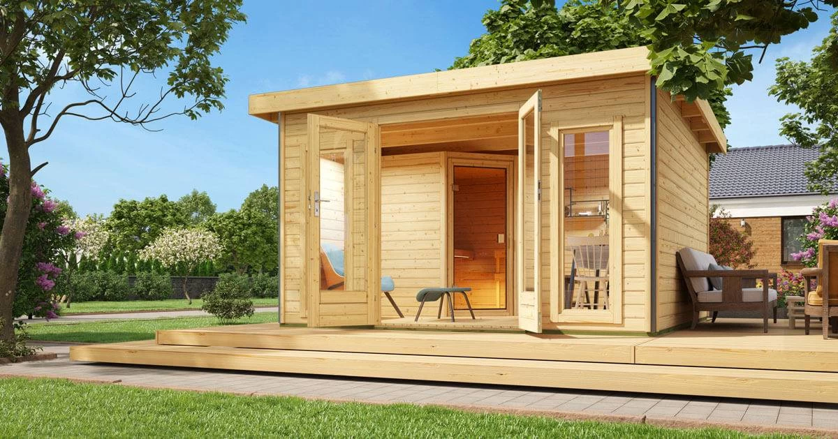 Karibu Sauna Mainburg 3 Naturbelassen Mit Vorraum + 9 KW BIO-Kombiofen Mit Ext. Steuerung Easy – Bild 11