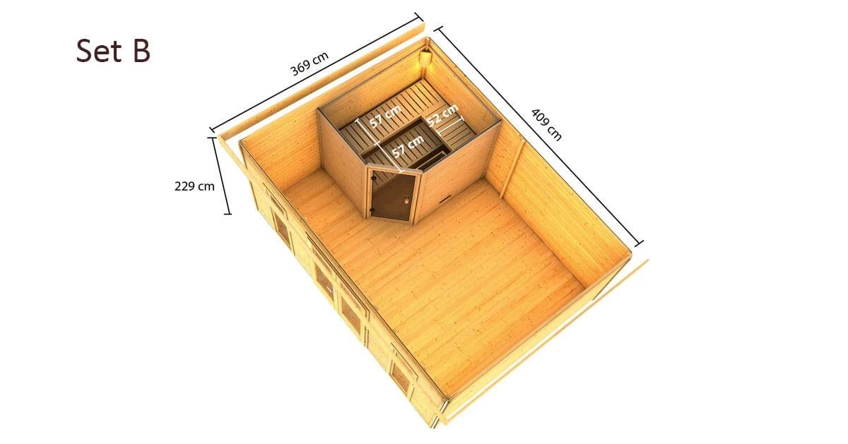 Karibu Sauna Mainburg 4 Naturbelassen Mit Vorraum + 9 KW BIO-Kombiofen Mit Ext. Steuerung Easy – Bild 14