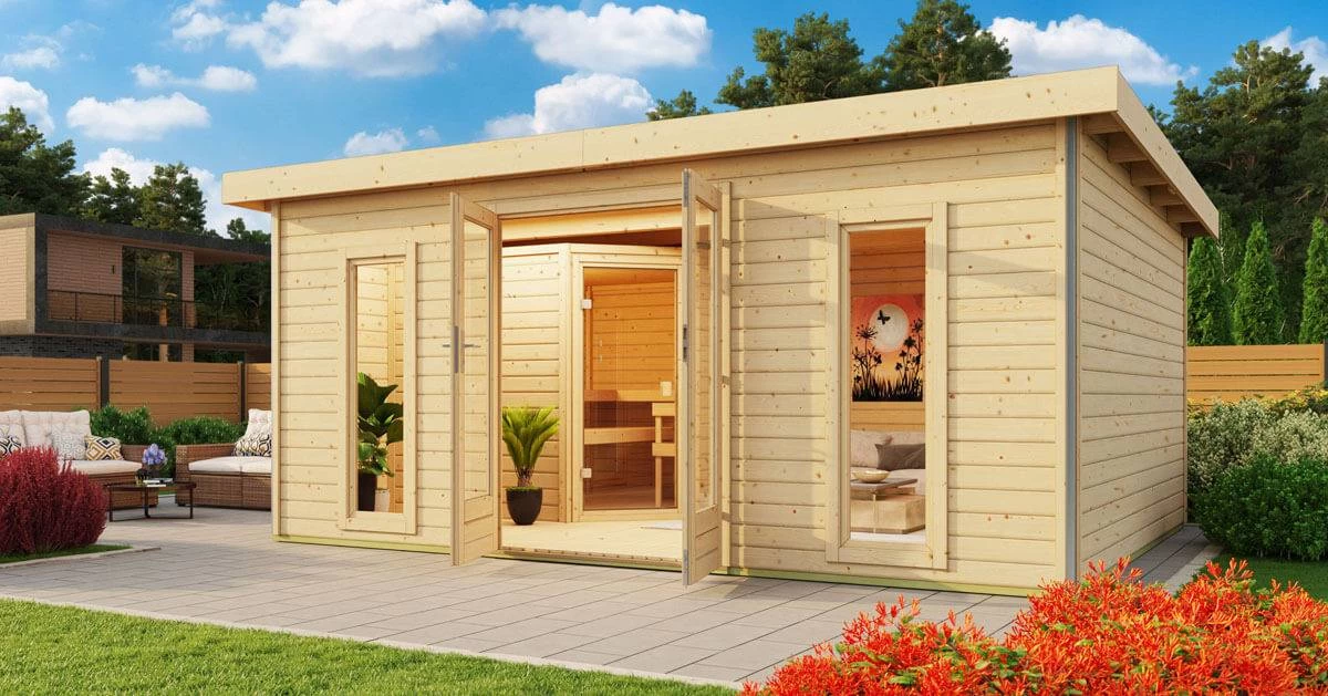Karibu Sauna Mainburg 4 Naturbelassen Mit Vorraum + 9 KW BIO-Kombiofen Mit Ext. Steuerung Easy – Bild 12