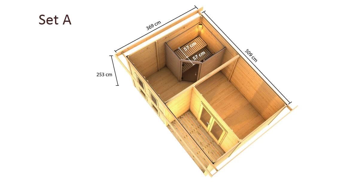 Karibu Sauna Mainburg 5 Naturbelassen Mit Vorraum + 9 KW BIO-Kombiofen Mit Ext. Steuerung Easy – Bild 4