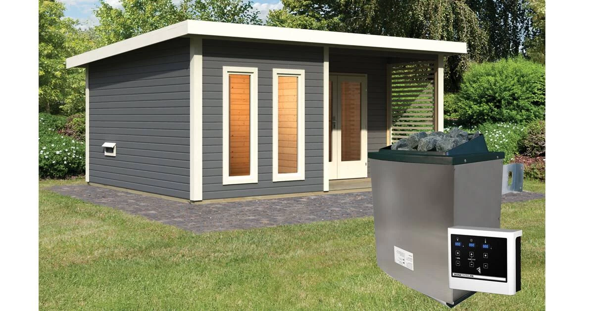 Karibu Sauna Mainburg 5 Terragrau Mit Vorraum + 9 KW Saunaofen Mit Ext. Steuerung Easy – Bild 8