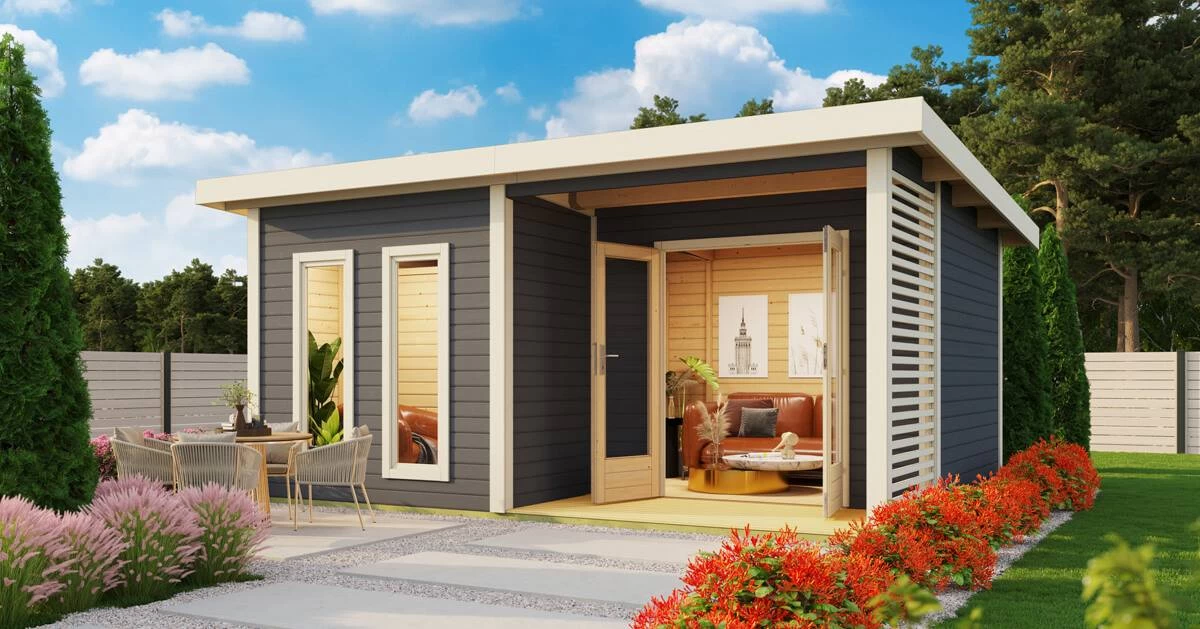 Karibu Sauna Mainburg 5 Terragrau Mit Vorraum + 9 KW Saunaofen Mit Ext. Steuerung Easy – Bild 5