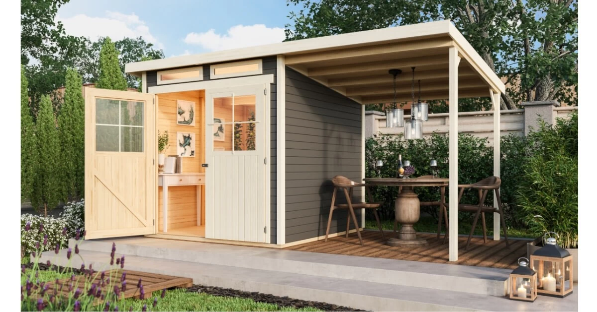 Karibu Gartenhaus 19mm Glücksburg 3 Mit Anbau 397x217 Cm Terragrau – Bild 7