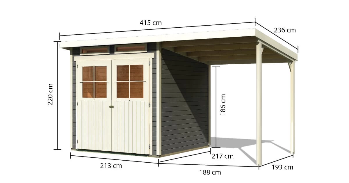 Karibu Gartenhaus 19mm Glücksburg 3 Mit Anbau 397x217 Cm Terragrau – Bild 4