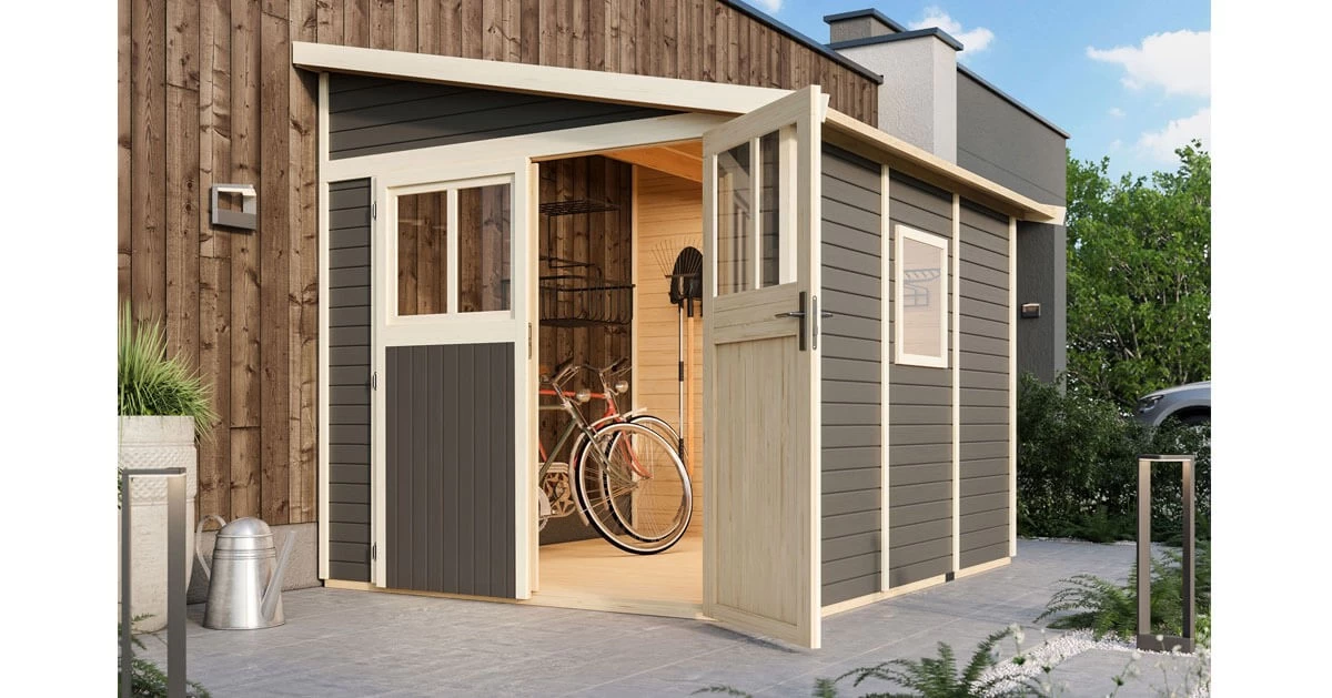 Karibu Gartenhaus Bomlitz 3 Anlehnhaus 19mm Terragrau – Bild 6