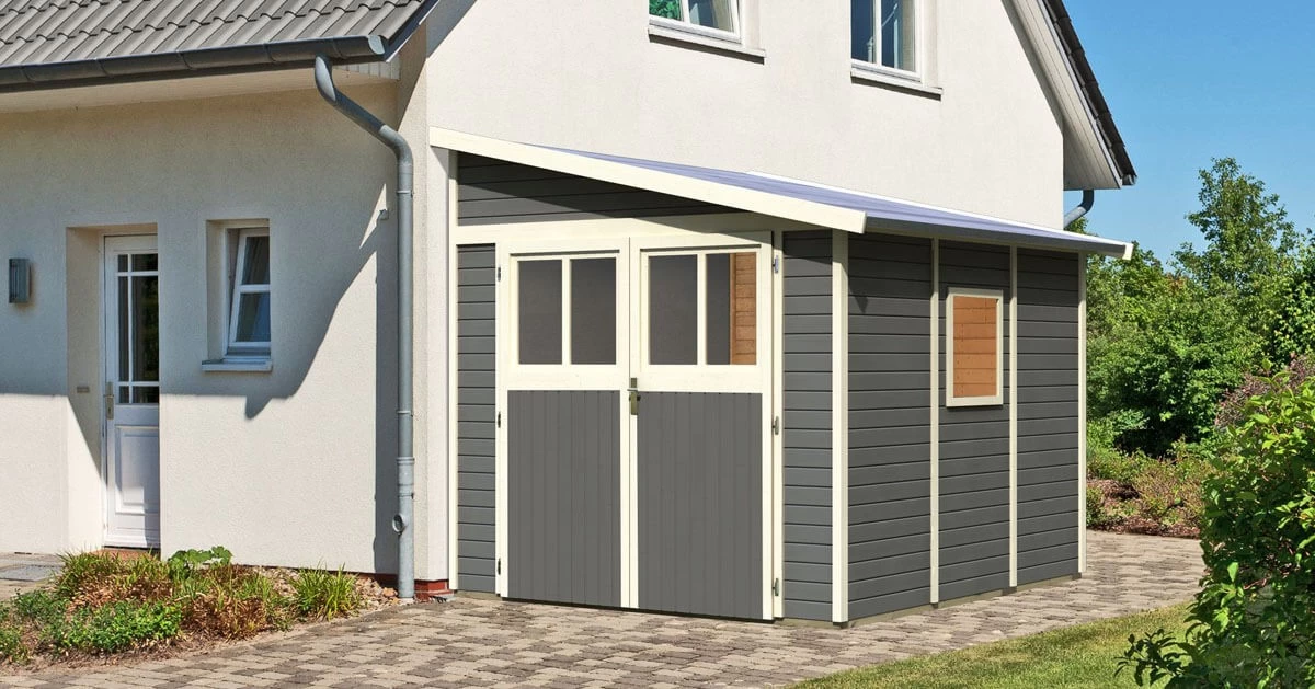 Karibu Gartenhaus Bomlitz 3 Anlehnhaus 19mm Terragrau – Bild 4