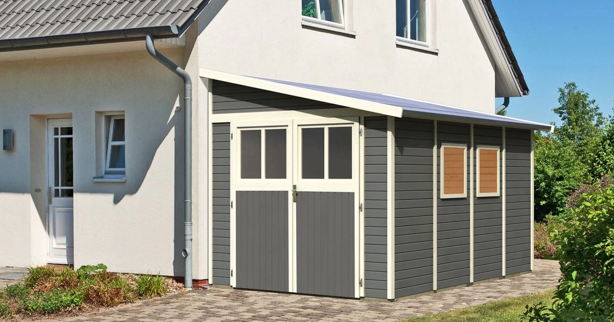 Karibu Gartenhaus Bomlitz 4 Anlehnhaus 19mm Terragrau – Bild 5