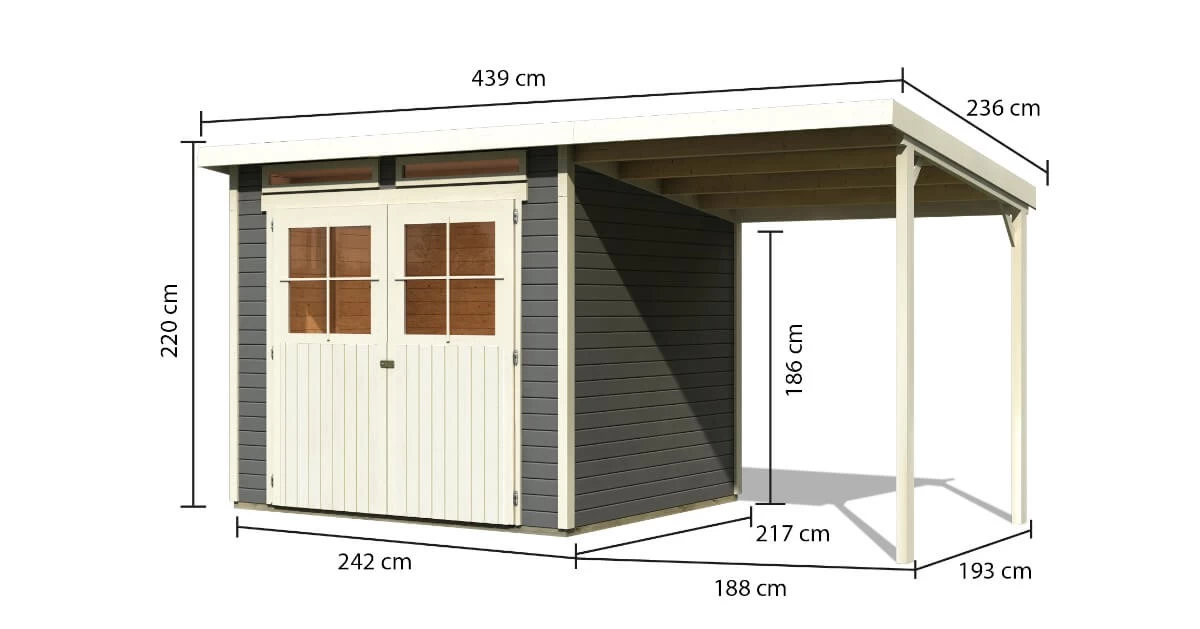 Karibu Gartenhaus 19mm Glücksburg 4 Mit Anbau 426x217 Cm Terragrau – Bild 4