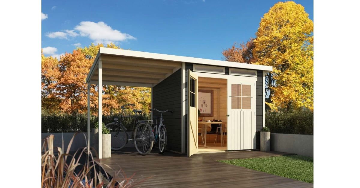 Karibu Gartenhaus 19mm Glücksburg 4 Mit Anbau 426x217 Cm Terragrau – Bild 6