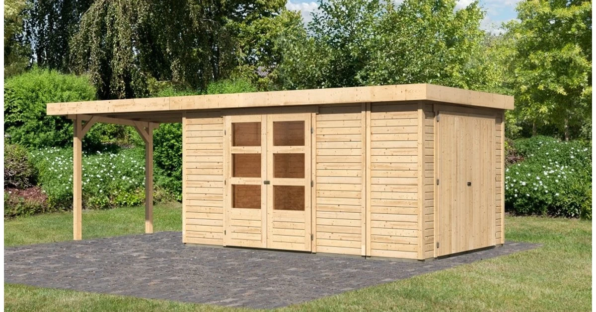 Karibu 19mm Gartenhaus Retola 6 Unbehandelt Mit Anbauschrank + 2,80m Anbau – Bild 10