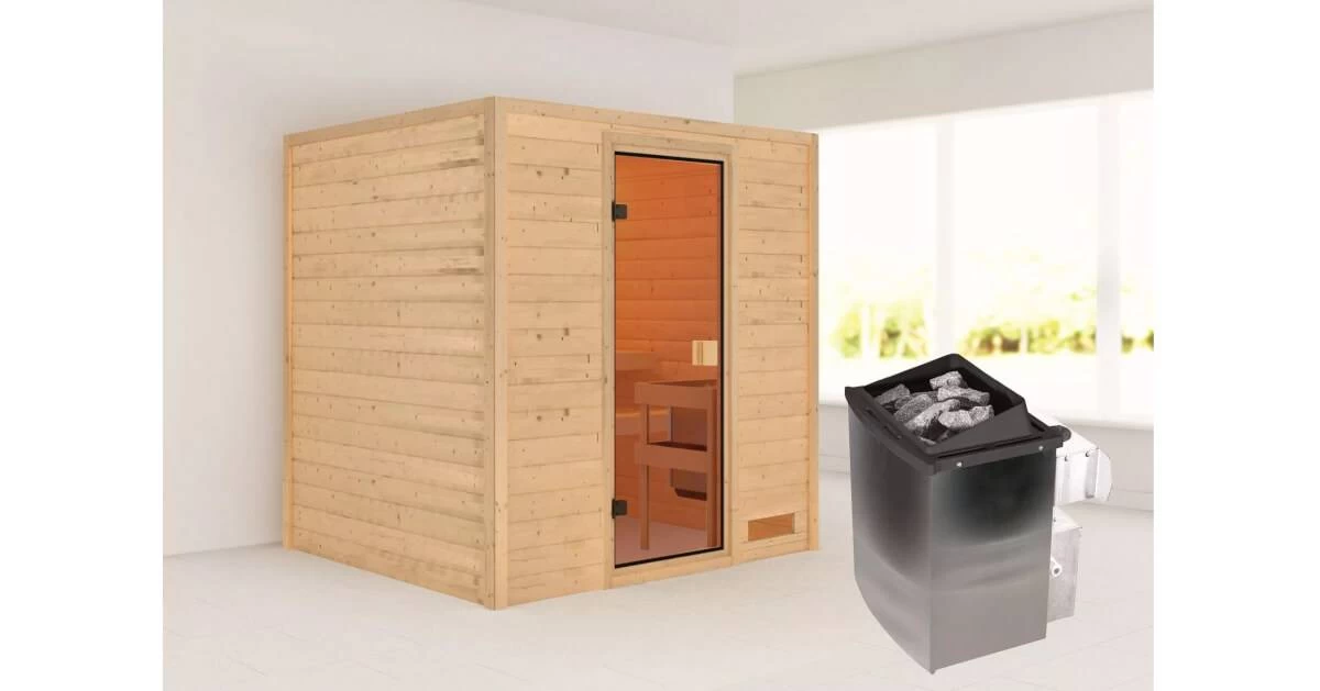 Karibu Sauna Adelina Ohne Dachkranz + 9kW Saunaofen Mit Integrierter Steuerung – Bild 2