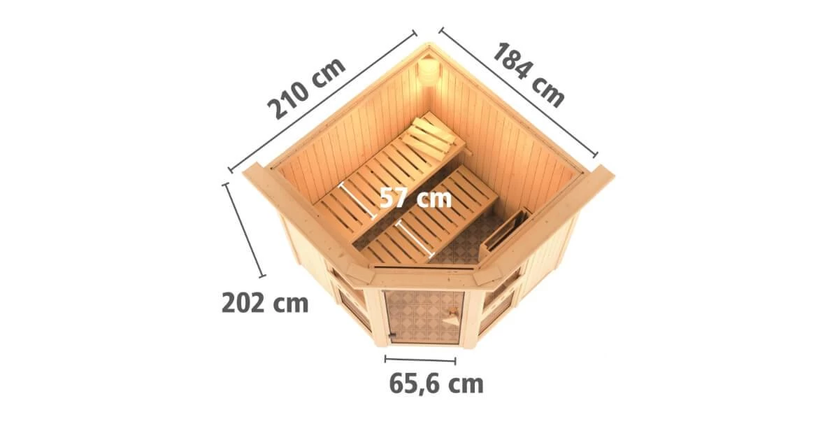 Karibu Sauna Amelia 1 Mit Dachkranz + 9kW Saunaofen Mit Integrierter Steuerung – Bild 7
