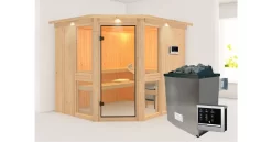 Karibu Sauna Amelia 3 Mit Dachkranz + 9kW Saunaofen Mit Ext. Steuerung