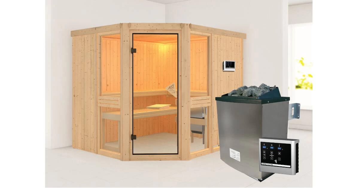 Karibu Sauna Amelia 3 + 9kW Saunaofen Mit Ext. Steuerung – Bild 6