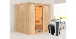 Karibu Sauna Daria Mit Dachkranz + 3,6kW Saunaofen Mit Integr. Steuerung