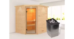 Karibu Elea Ecksauna Mit Dachkranz + 9kW Saunaofen Mit Integrierter Steuerung