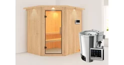Karibu Sauna Lilja Mit Dachkranz + 3,6kW BIO-Kombiofen Mit Ext. Steuerung Easy