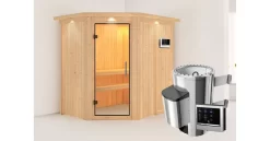 Karibu Sauna Saja Mit Dachkranz + 3,6kW Saunaofen Mit Ext. Steuerung Easy