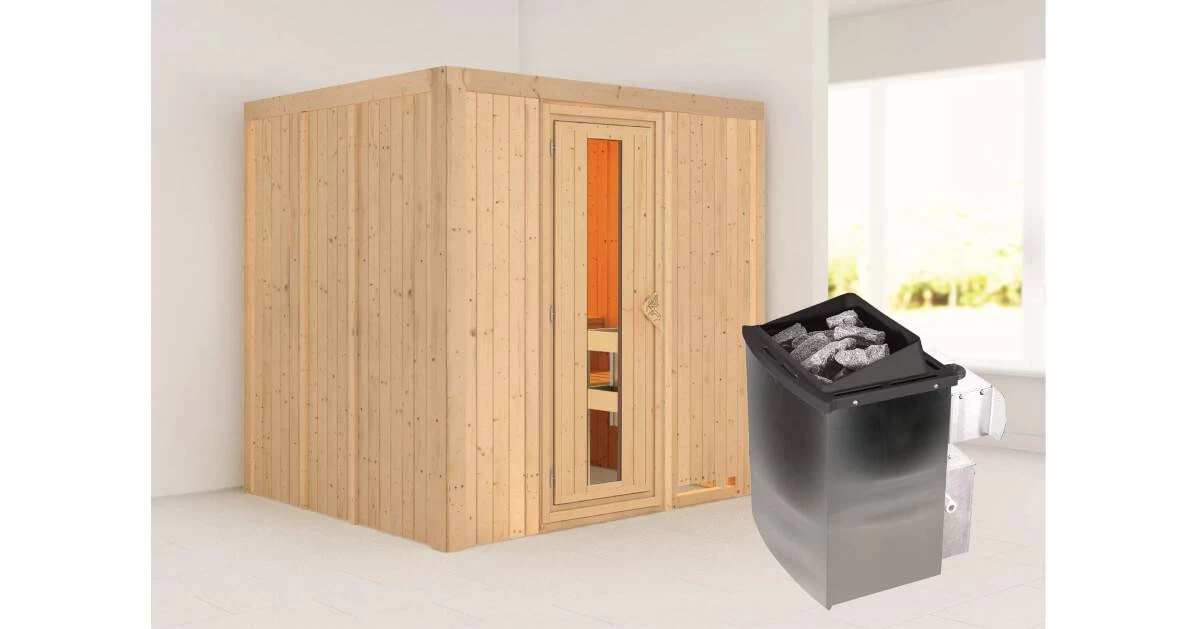 Karibu Sauna Sodin + 9kW Saunaofen Mit Integrierter Steuerung