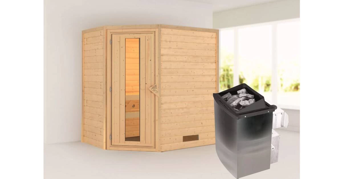 Karibu Sauna Svea Mit Dachkranz + 9kW Saunaofen Mit Integrierter Steuerung – Bild 11