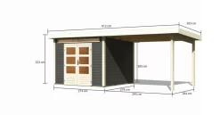 Karibu Gartenhaus 28mm Kandern 6 Mit Anbau 3,20m Terragrau