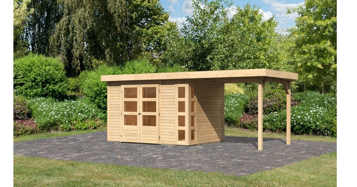 Karibu 19mm Gartenhaus Kerko 4 Mit Anbau 2,40m Unbehandelt – Bild 10