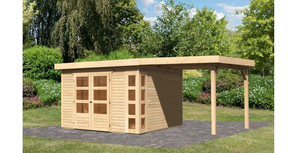 Karibu Gartenhaus 19mm Kerko 6 Mit Anbau 2,40m Unbehandelt – Bild 7