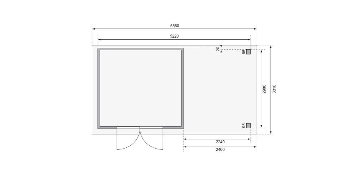 Karibu Gartenhaus 19mm Kerko 6 Mit Anbau 2,40m Unbehandelt – Bild 6