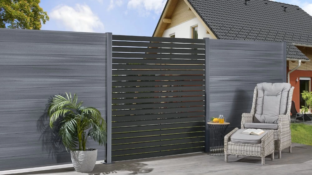 System Rhombus WPC Modulzaun Set Anthrazit Steckzaun