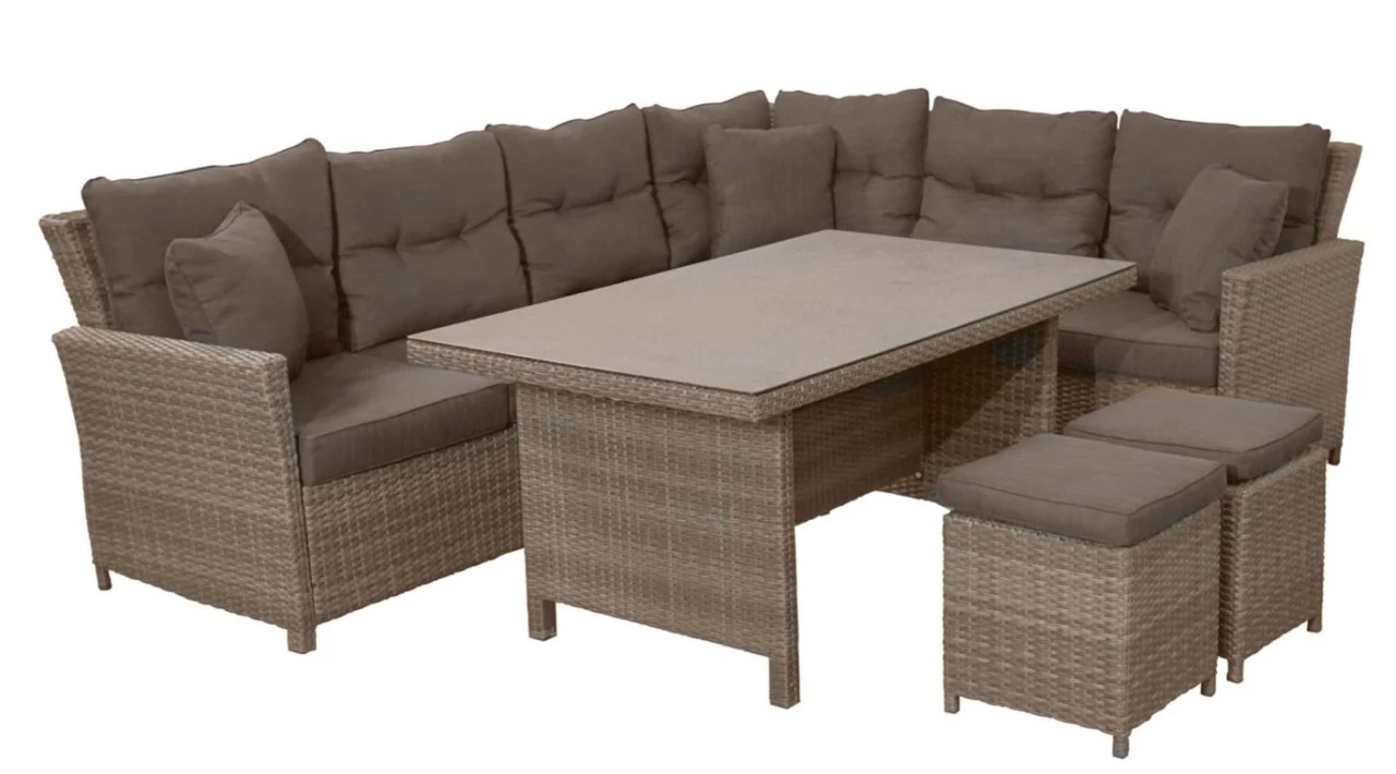 Gartenmöbel Set Rabida / Turin Braun 22teilig Loungemöbel Polyrattan Dining-Eck-Lounge – Bild 7