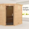 Karibu Sauna Mia Mit Dachkranz + 9kW Saunaofen Mit Integrierter Steuerung