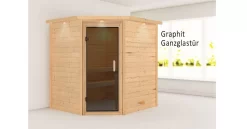 Karibu Sauna Mia Mit Dachkranz + 9kW Saunaofen Mit Integrierter Steuerung