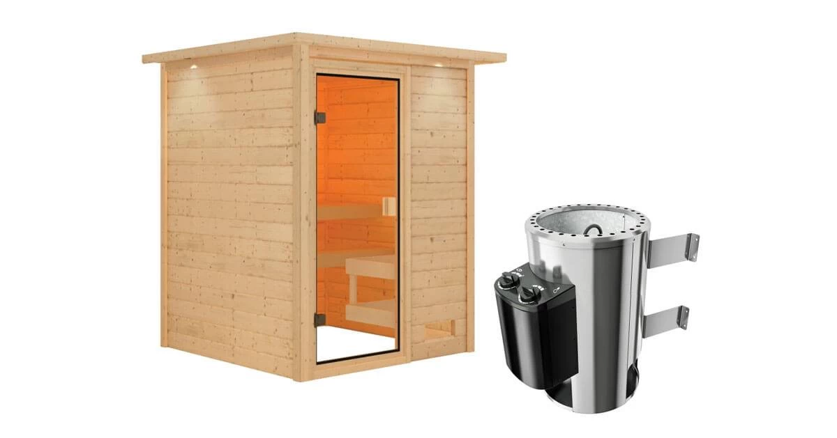 Karibu Sauna Sandra Mit Dachkranz + 3,6kW Plug&Play Ofen Integrierte Steuerung – Bild 3