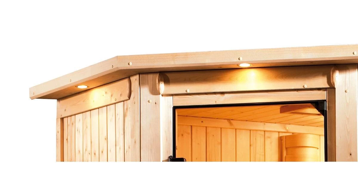 Karibu Sauna Sandra Mit Dachkranz + 3,6kW Plug&Play Ofen Integrierte Steuerung – Bild 8